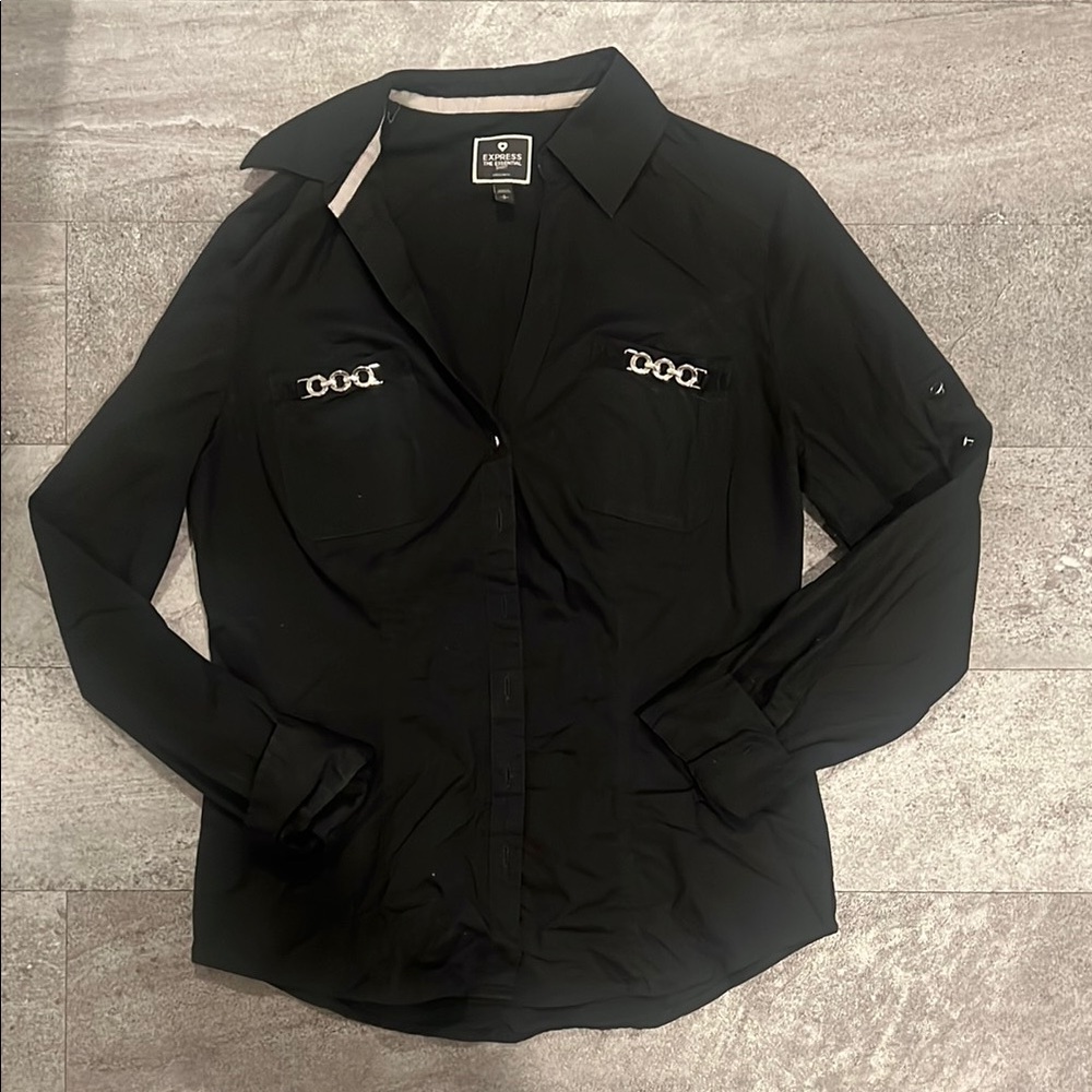 Express Black Shirt with Chain Accents